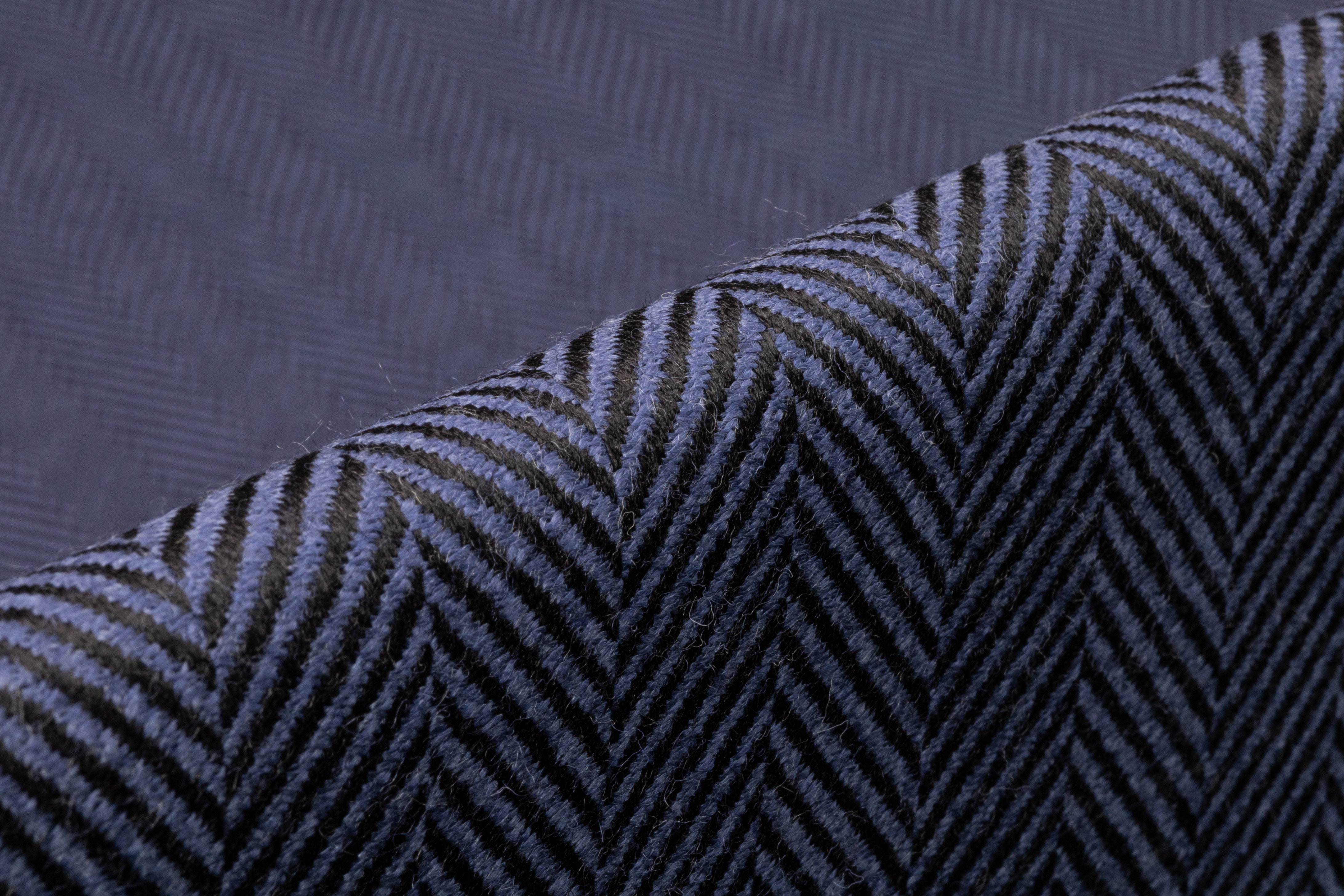 Herringbone Italian Wool Suiting - Steel Blue / Black