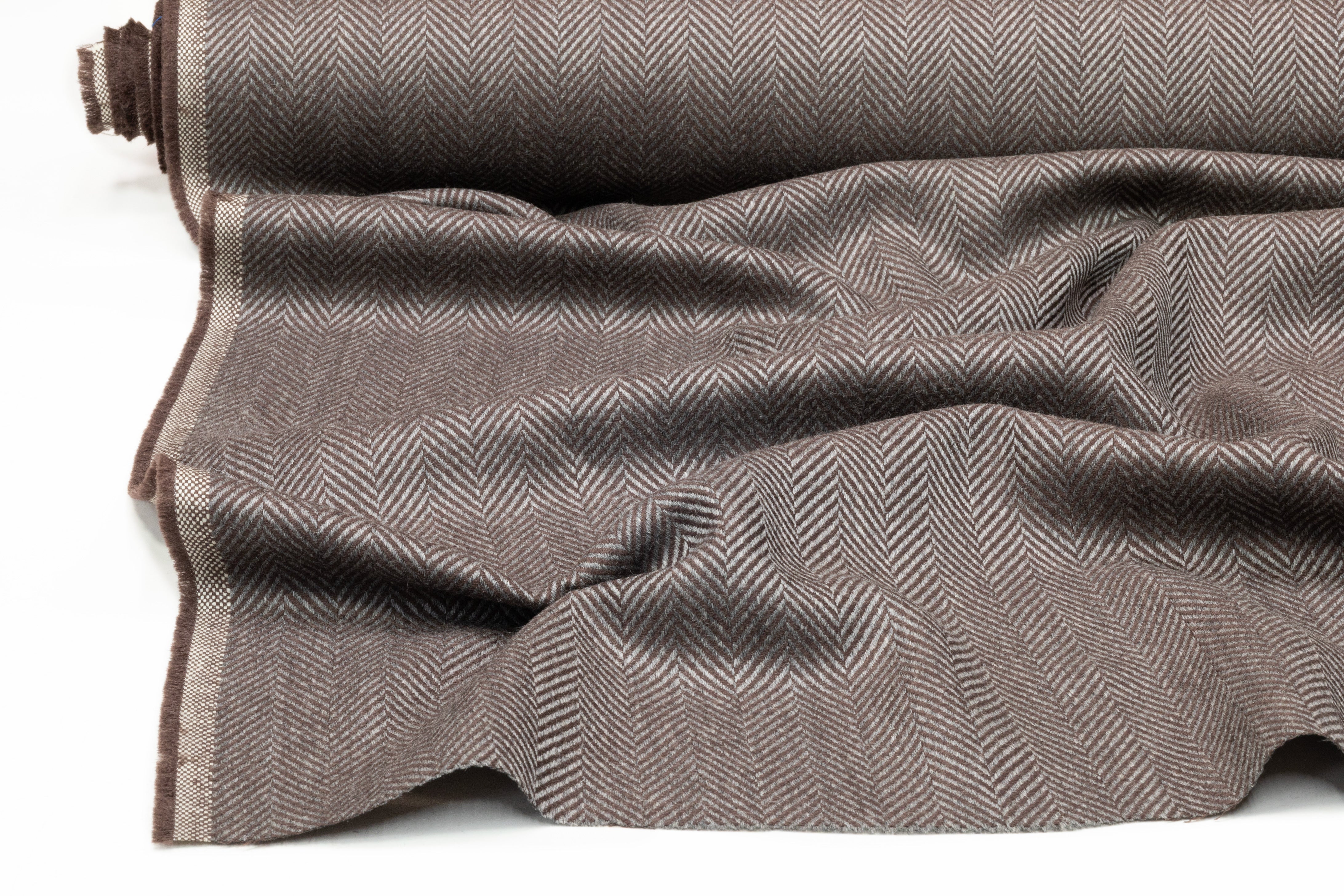 Herringbone Italian Wool Suiting - Gray / Brown