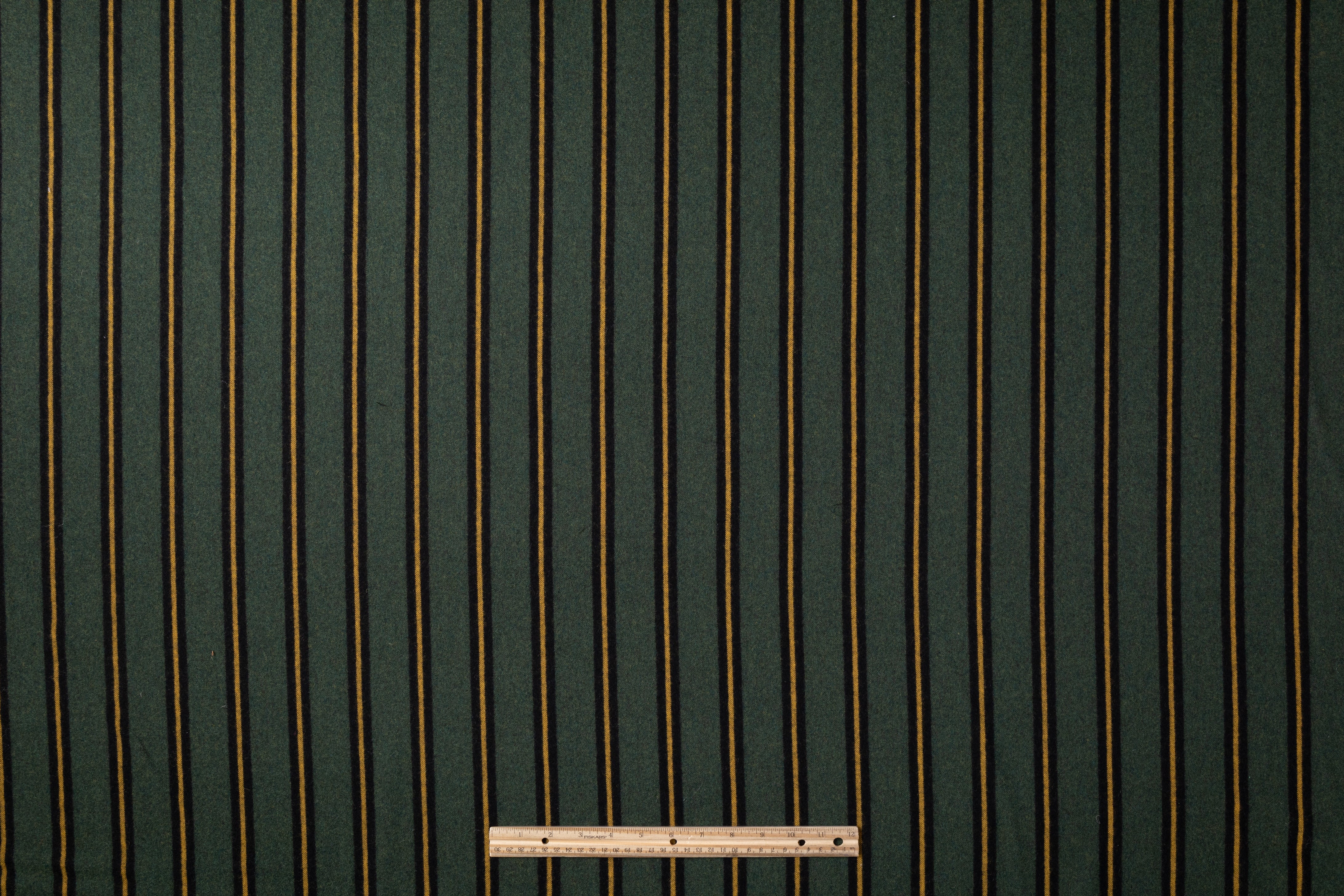 Striped Italian Poly Wool Flannel - Green / Yellow / Black