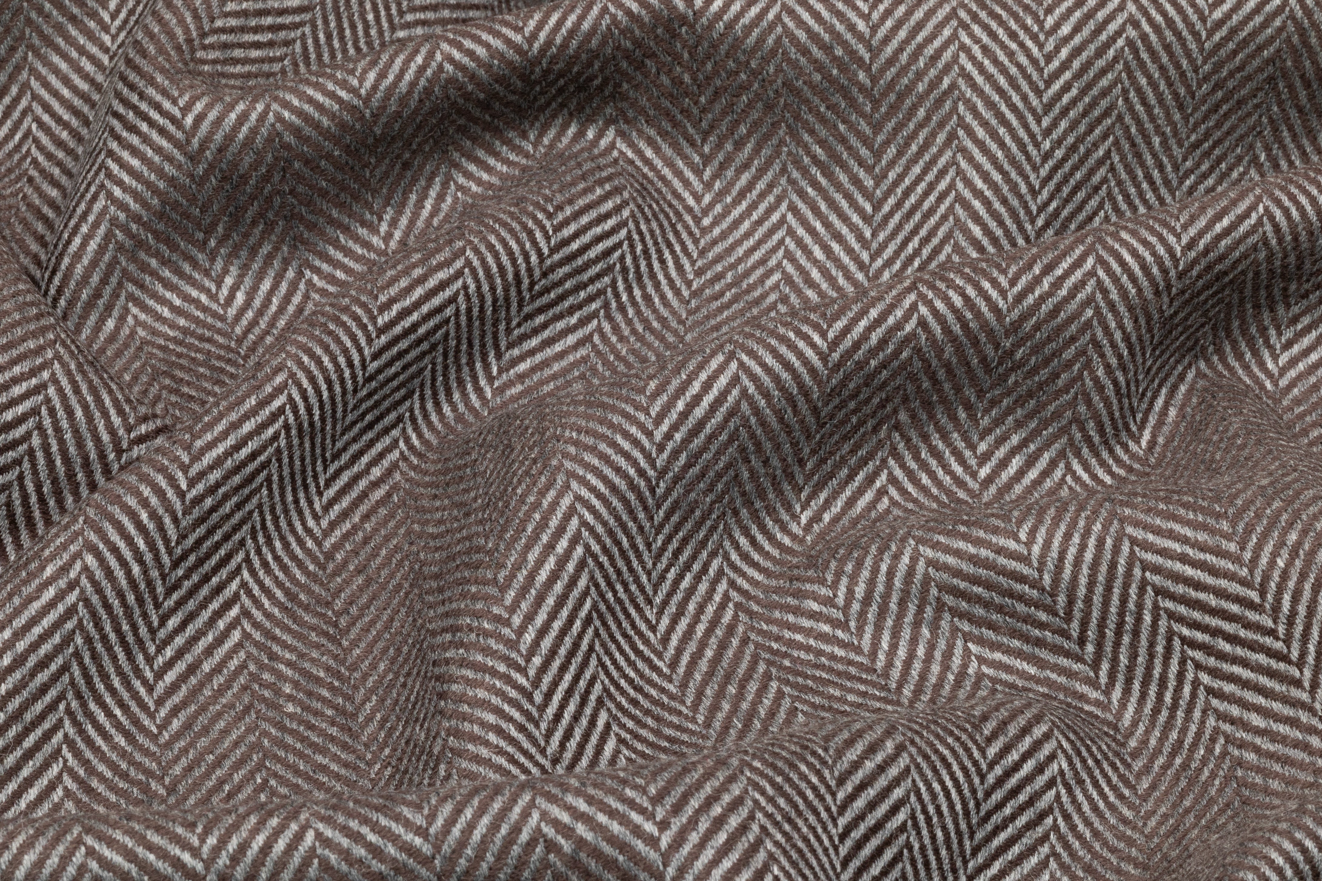 Herringbone Italian Wool Suiting - Gray / Brown