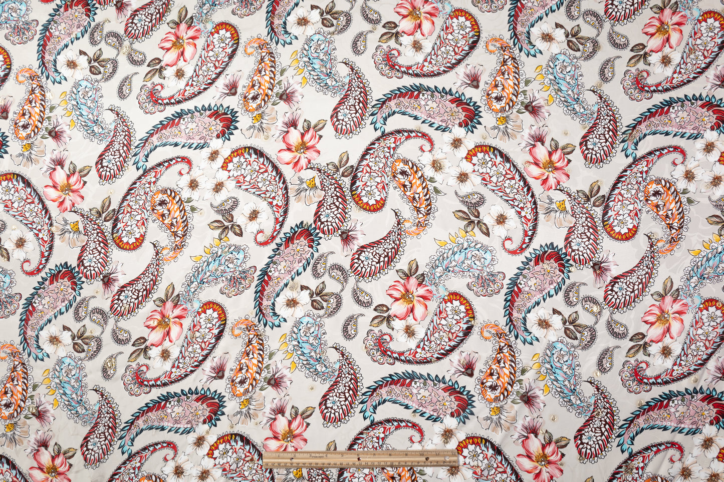 Paisley Novelty Italian Silk Jacquard - Beige / Multicolor