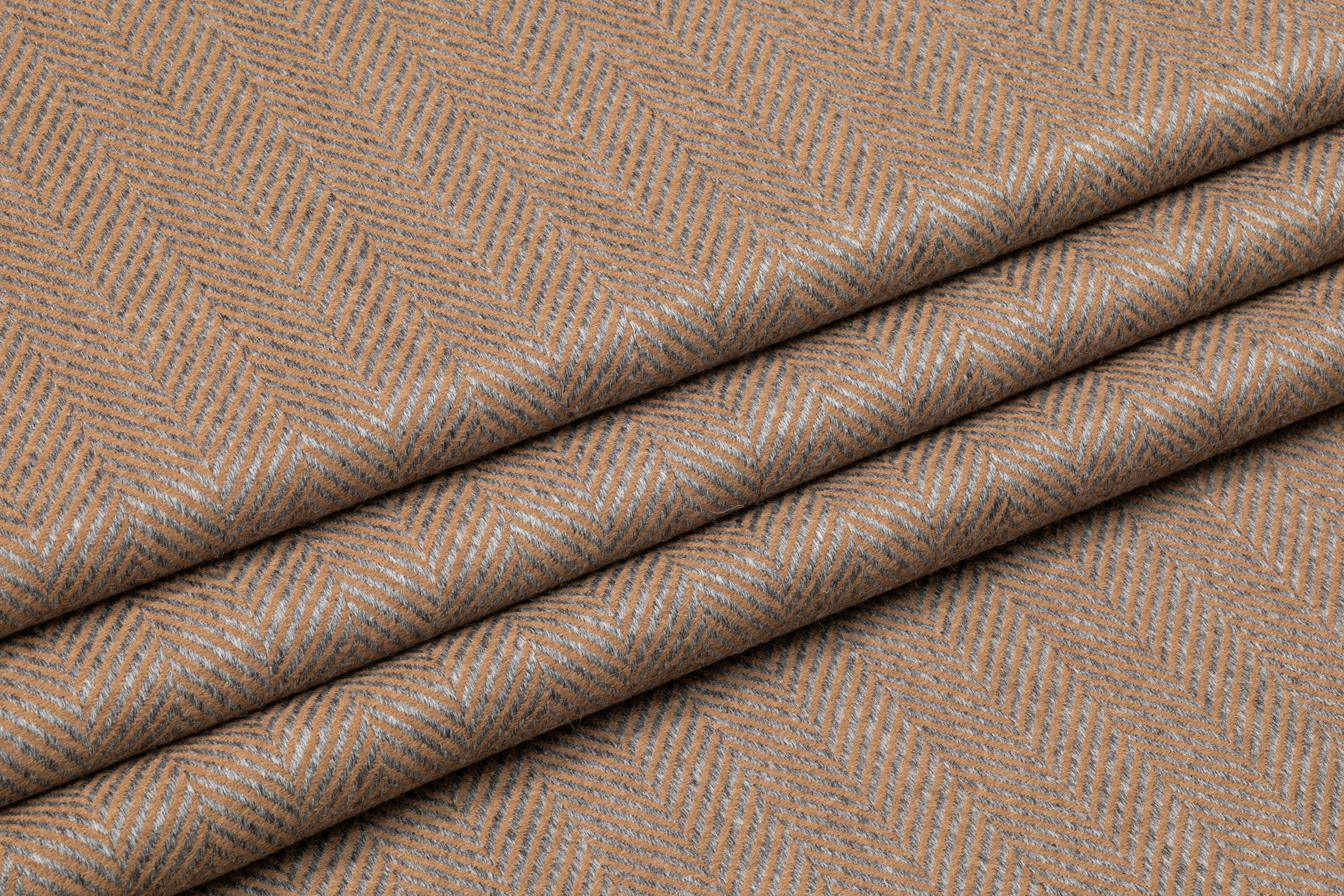 Herringbone Italian Wool Suiting - Camel / Gray