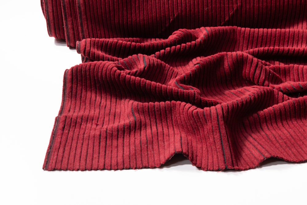 Ribbed Italian Wool Blend Coating - Maroon