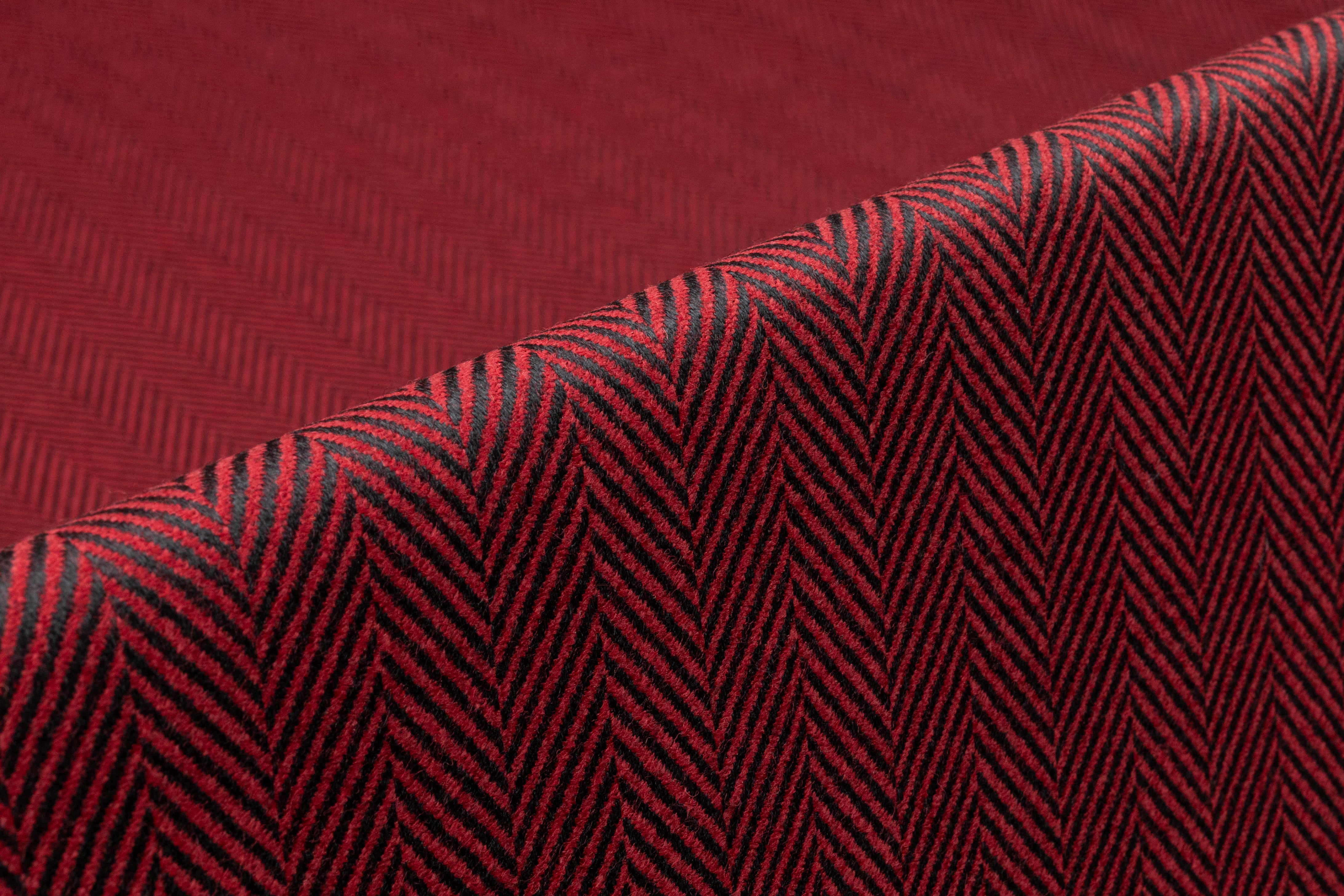 Herringbone Italian Wool Suiting - Red / Black