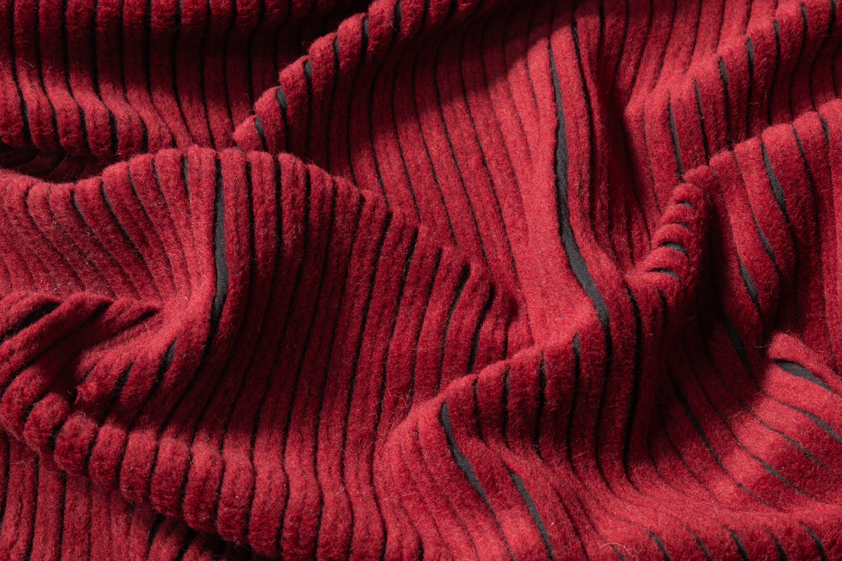 Ribbed Italian Wool Blend Coating - Maroon
