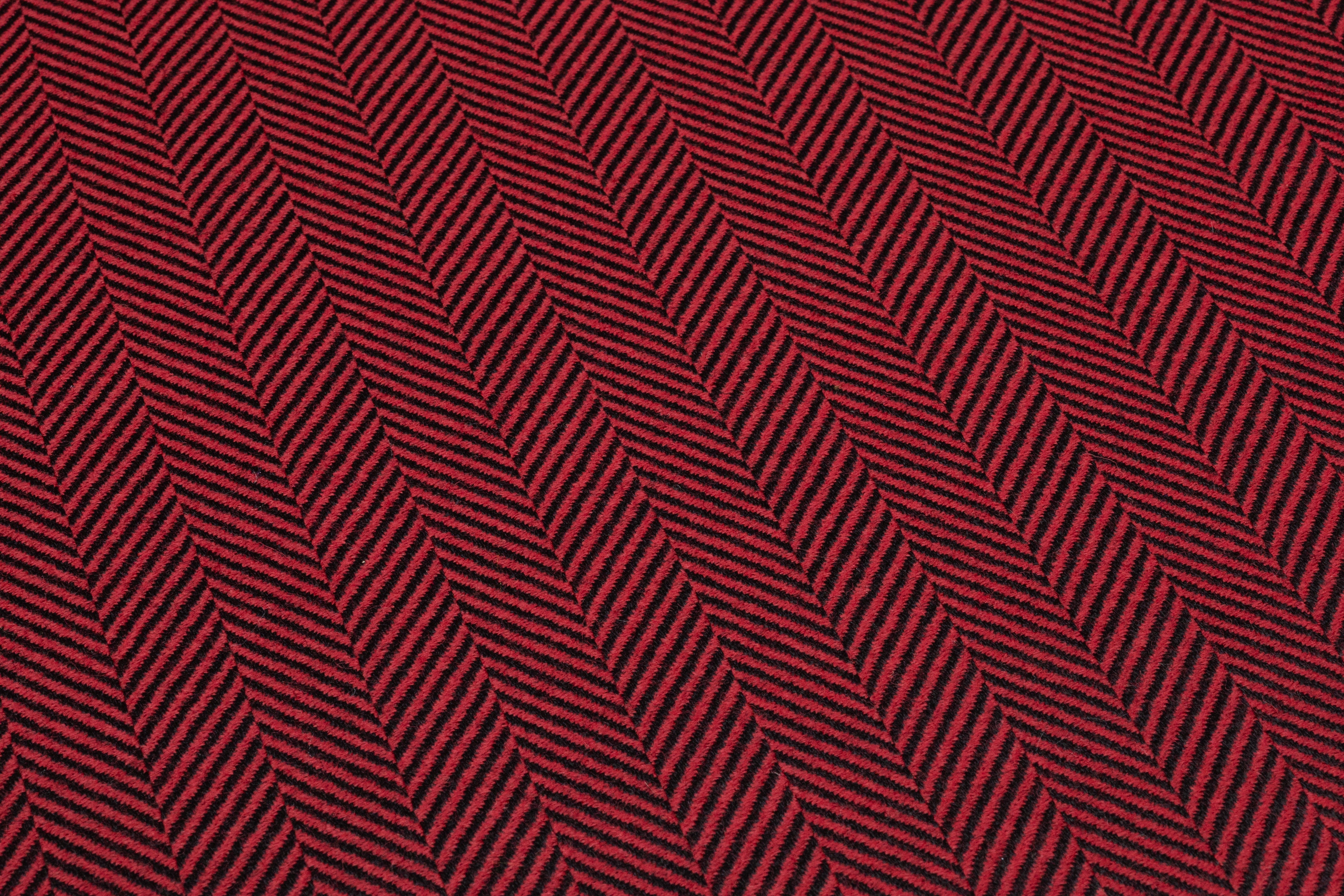 Herringbone Italian Wool Suiting - Red / Black