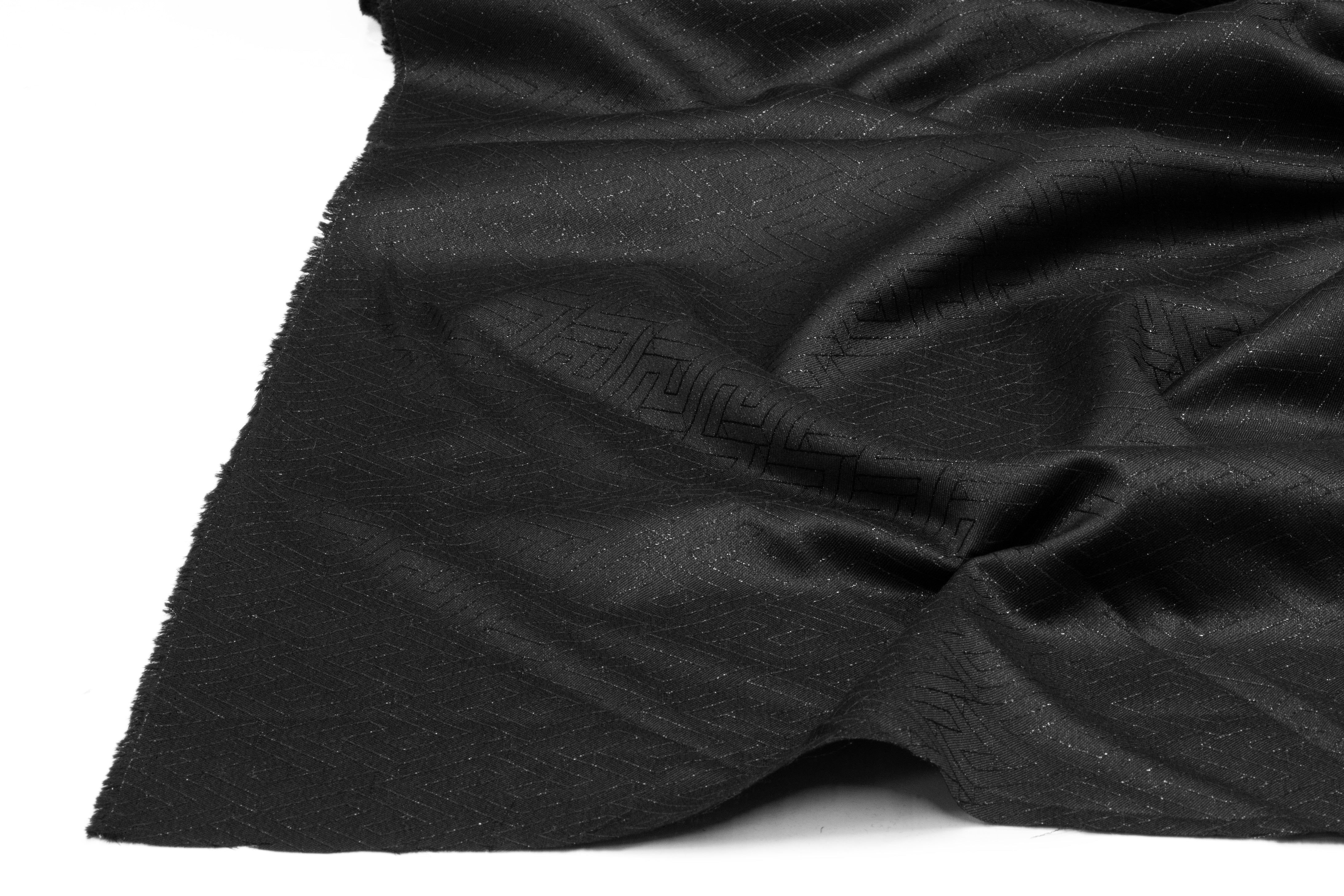 Geometric Metallic Italian Wool Jacquard Suiting - Black