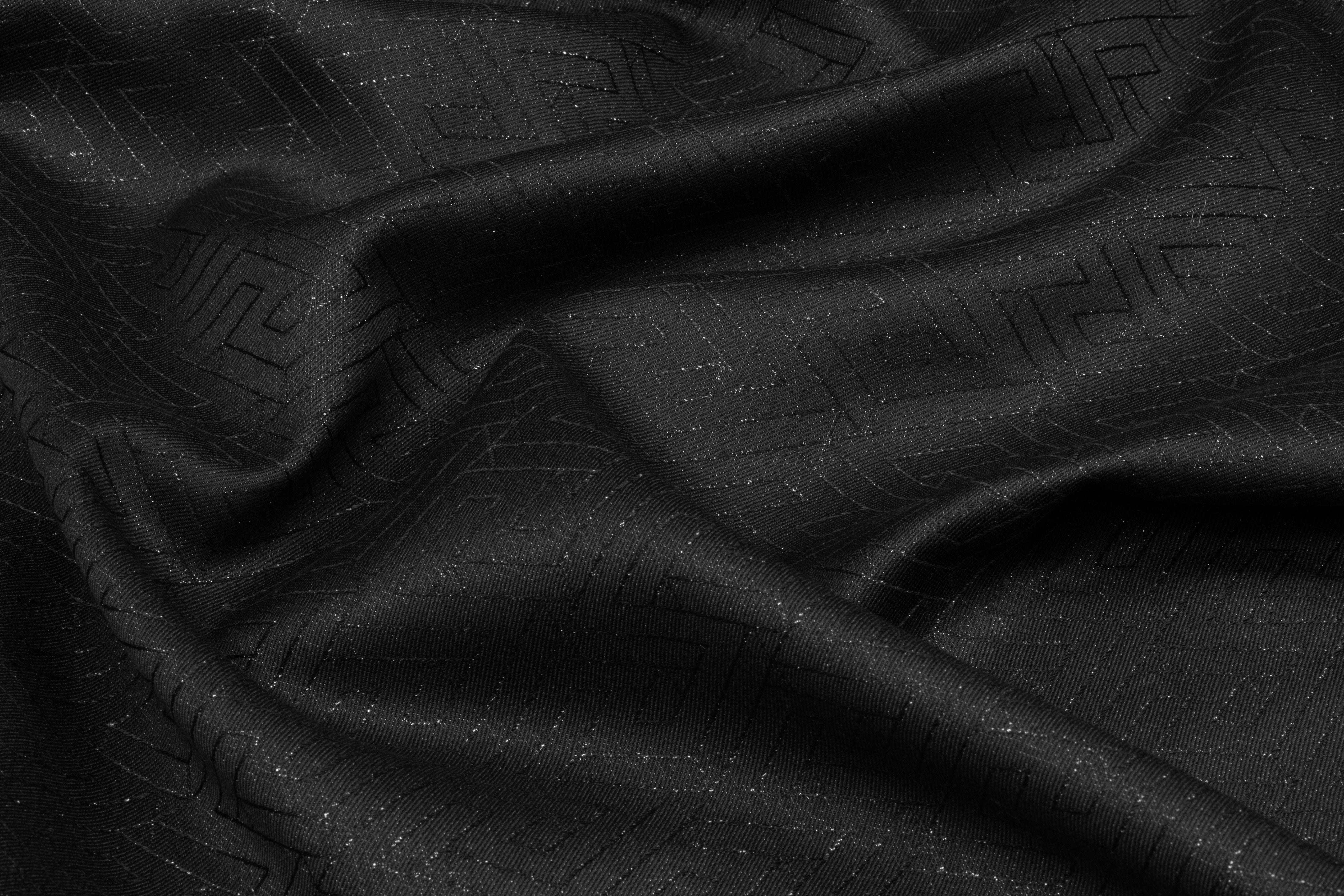 Geometric Metallic Italian Wool Jacquard Suiting - Black