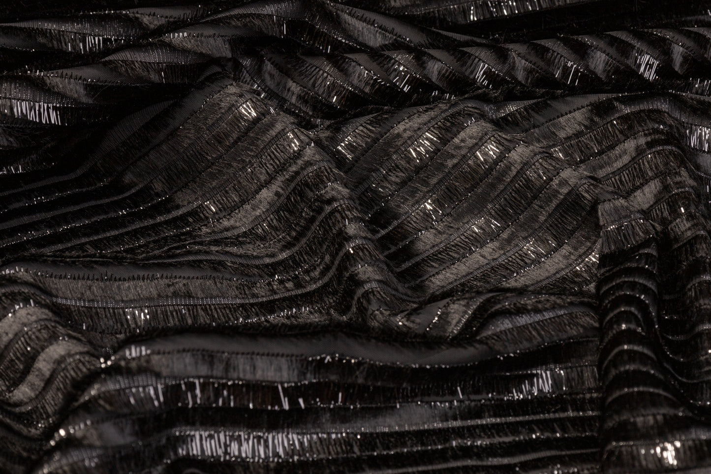 Metallic Striped Polyester Chiffon - Black