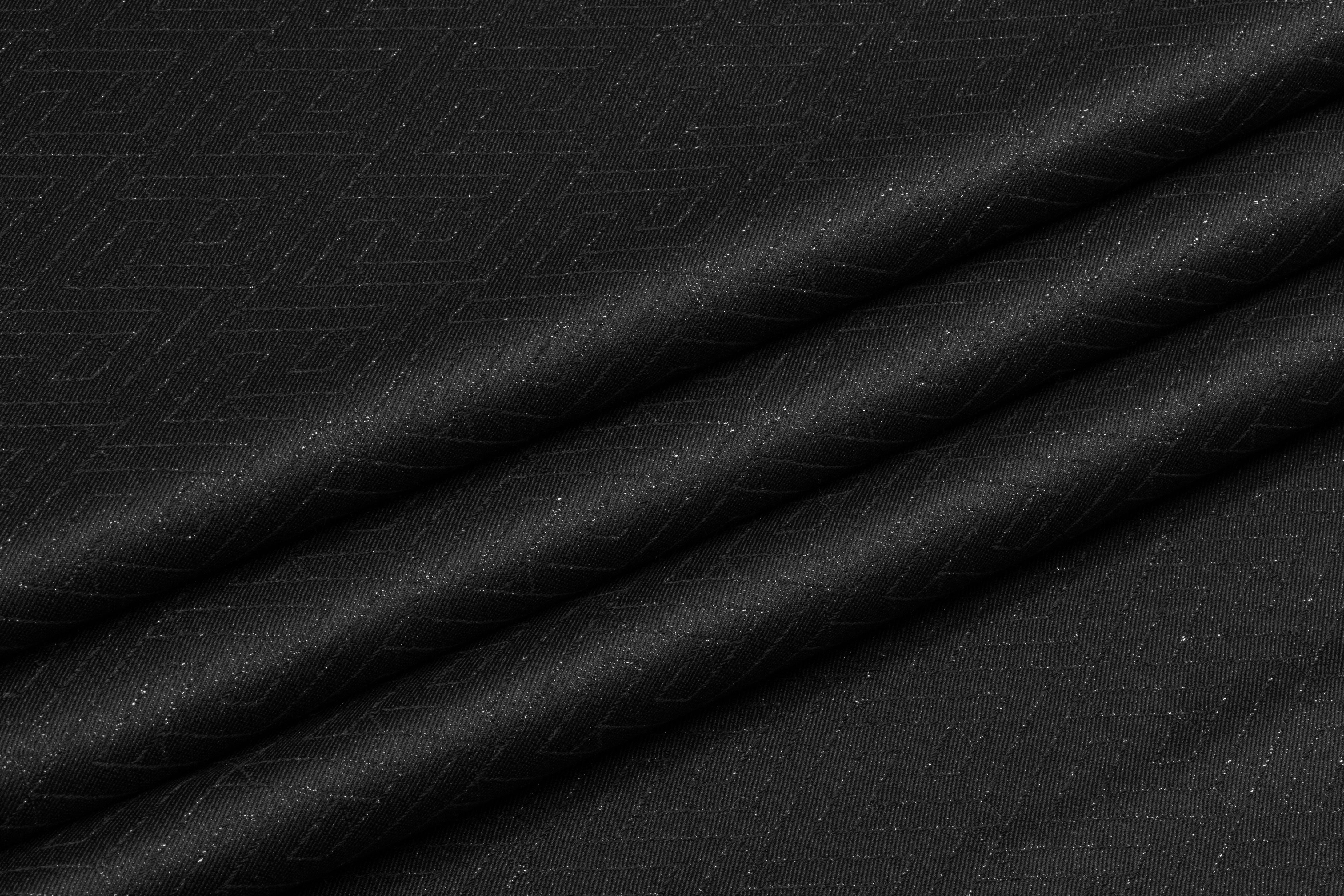 Geometric Metallic Italian Wool Jacquard Suiting - Black