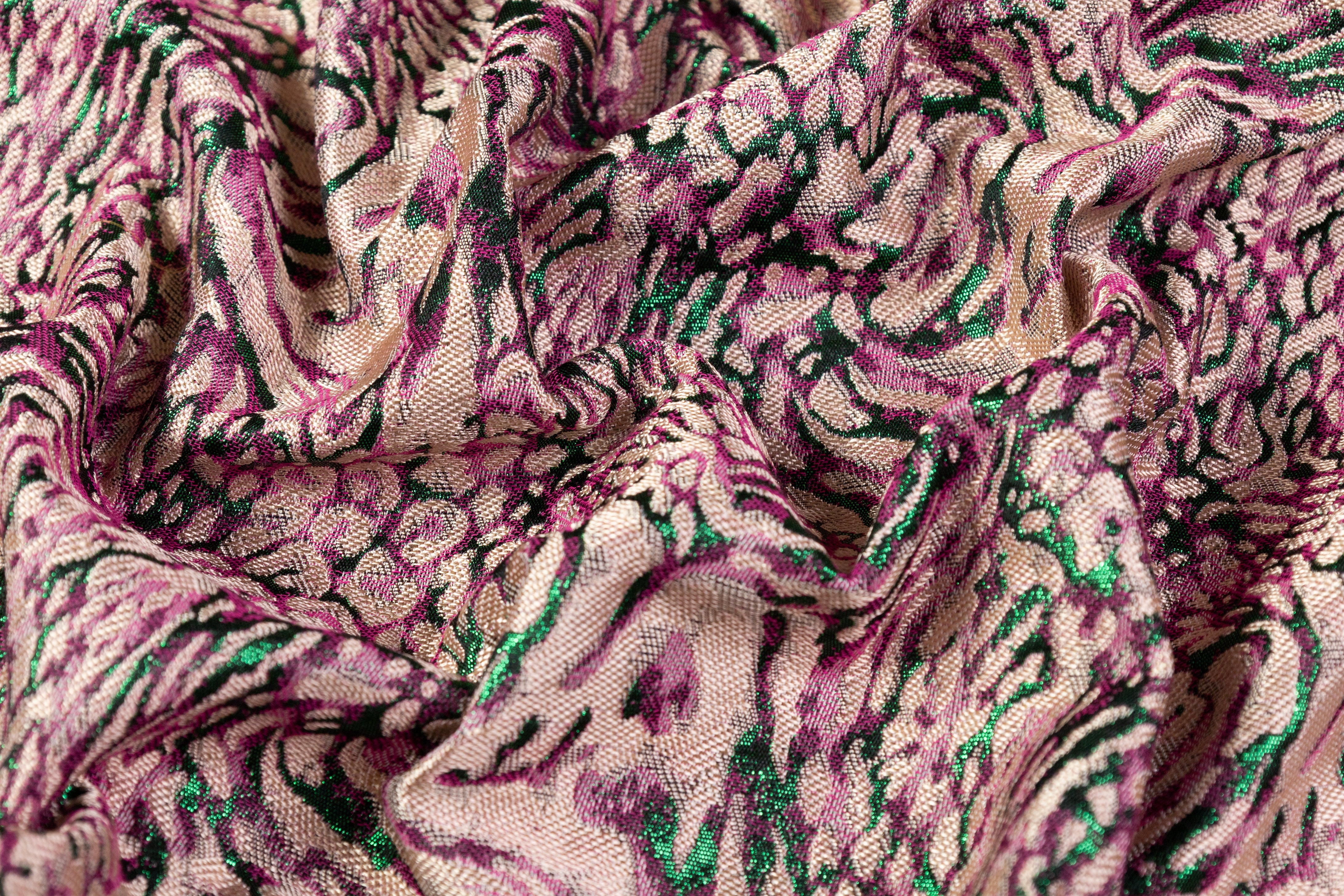 Cheetah Metallic Italian Brocade - Fuchsia / Green / Beige
