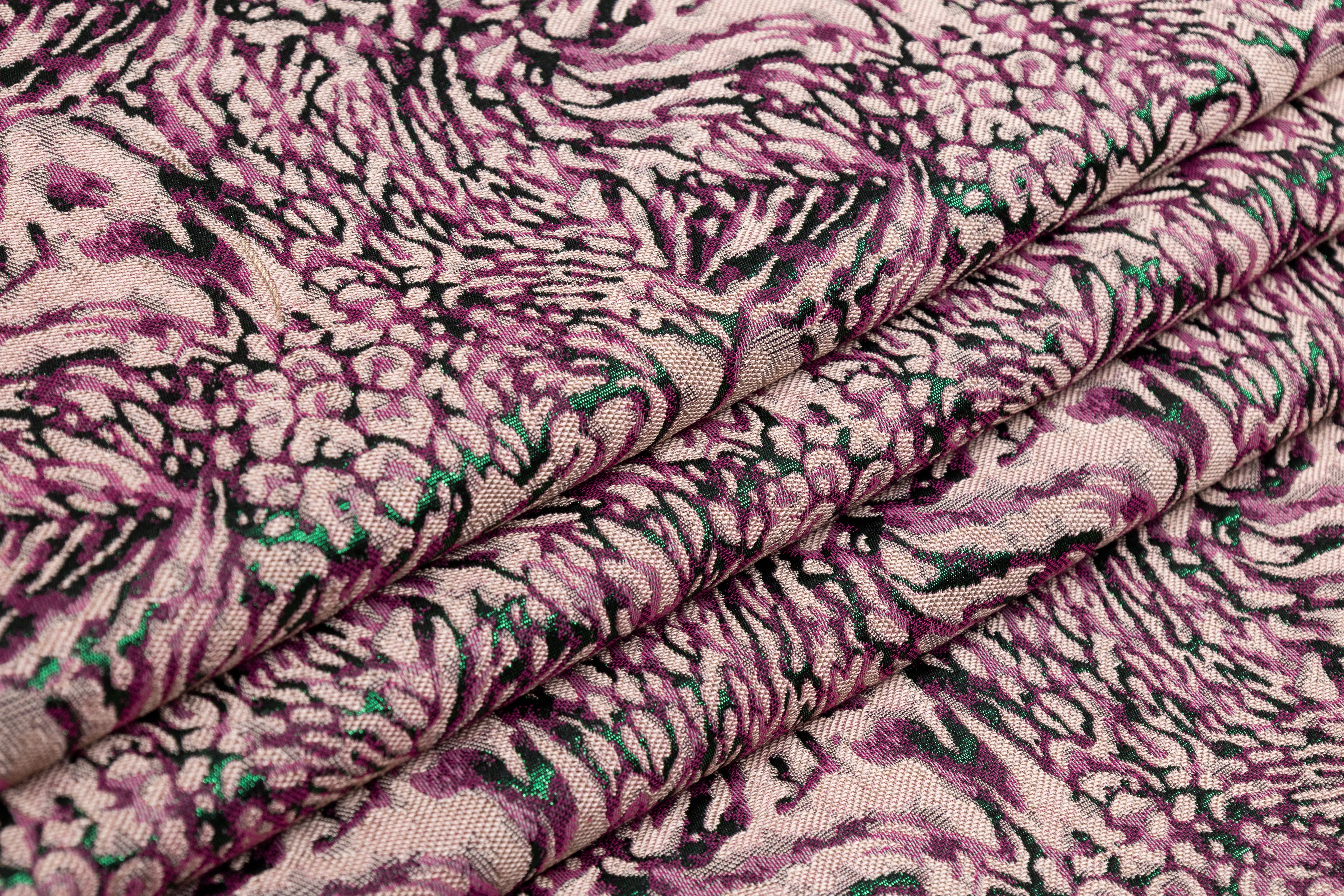 Cheetah Metallic Italian Brocade - Fuchsia / Green / Beige