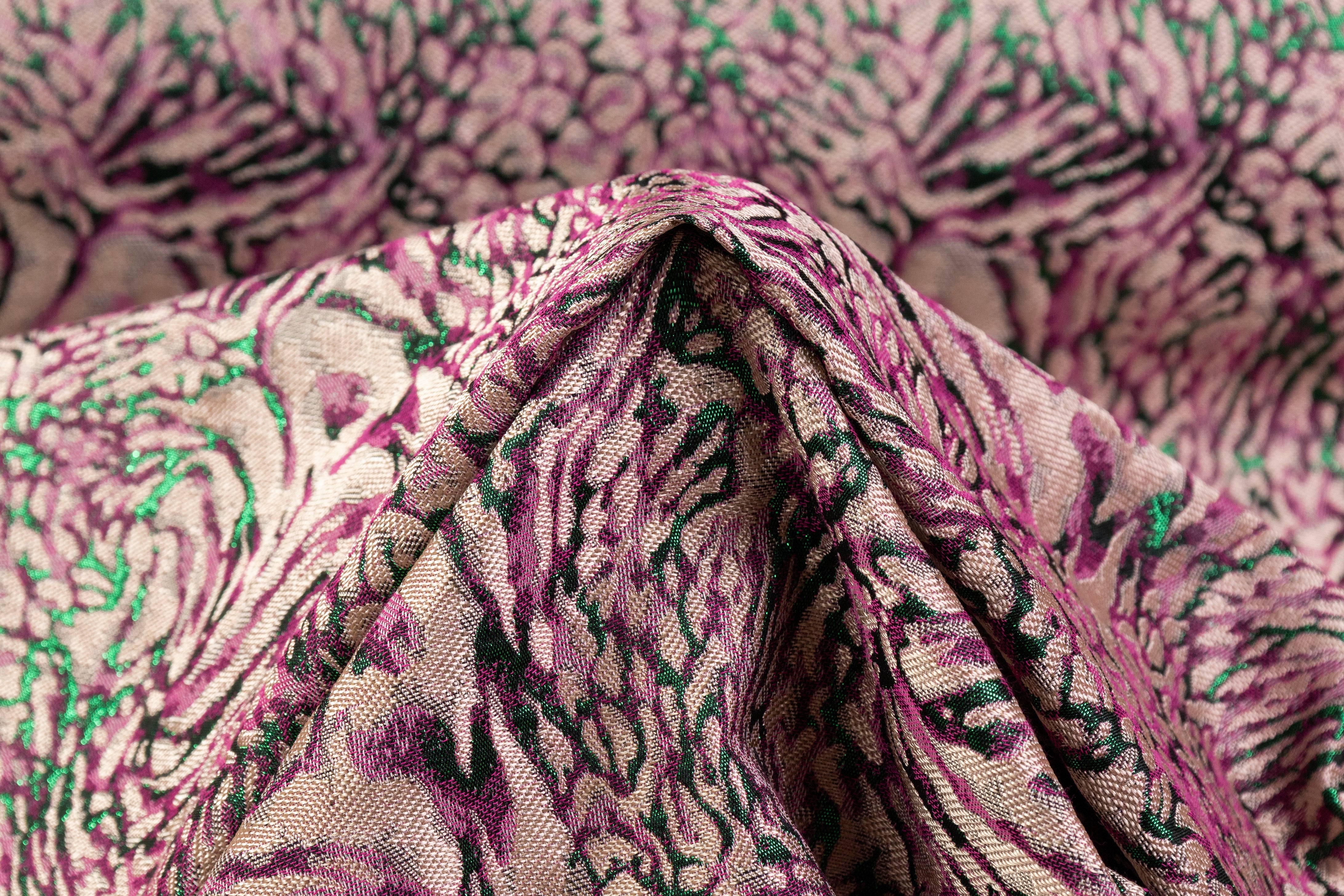 Cheetah Metallic Italian Brocade - Fuchsia / Green / Beige