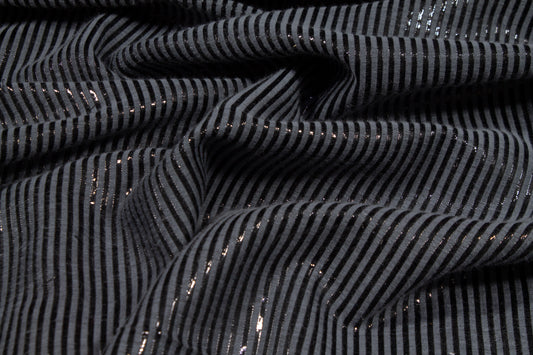 Metallic Striped Jacquard - Blue Gray and Black