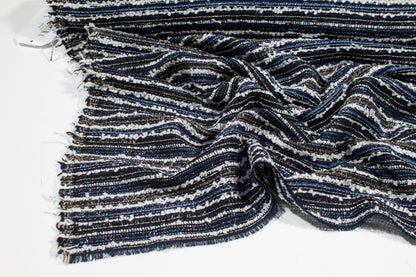 Metallic Poly Wool Tweed - Navy, Gold, White