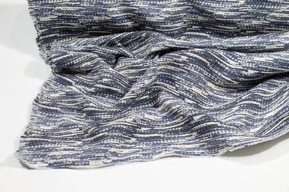 Metallic Poly Cotton Tweed - Blue, White, Silver