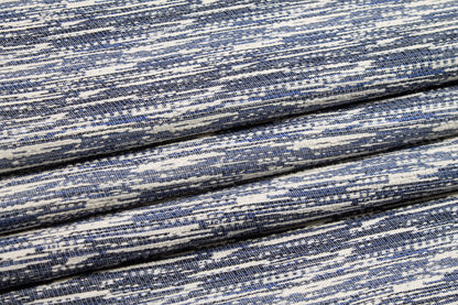 Metallic Poly Cotton Tweed - Blue, White, Silver