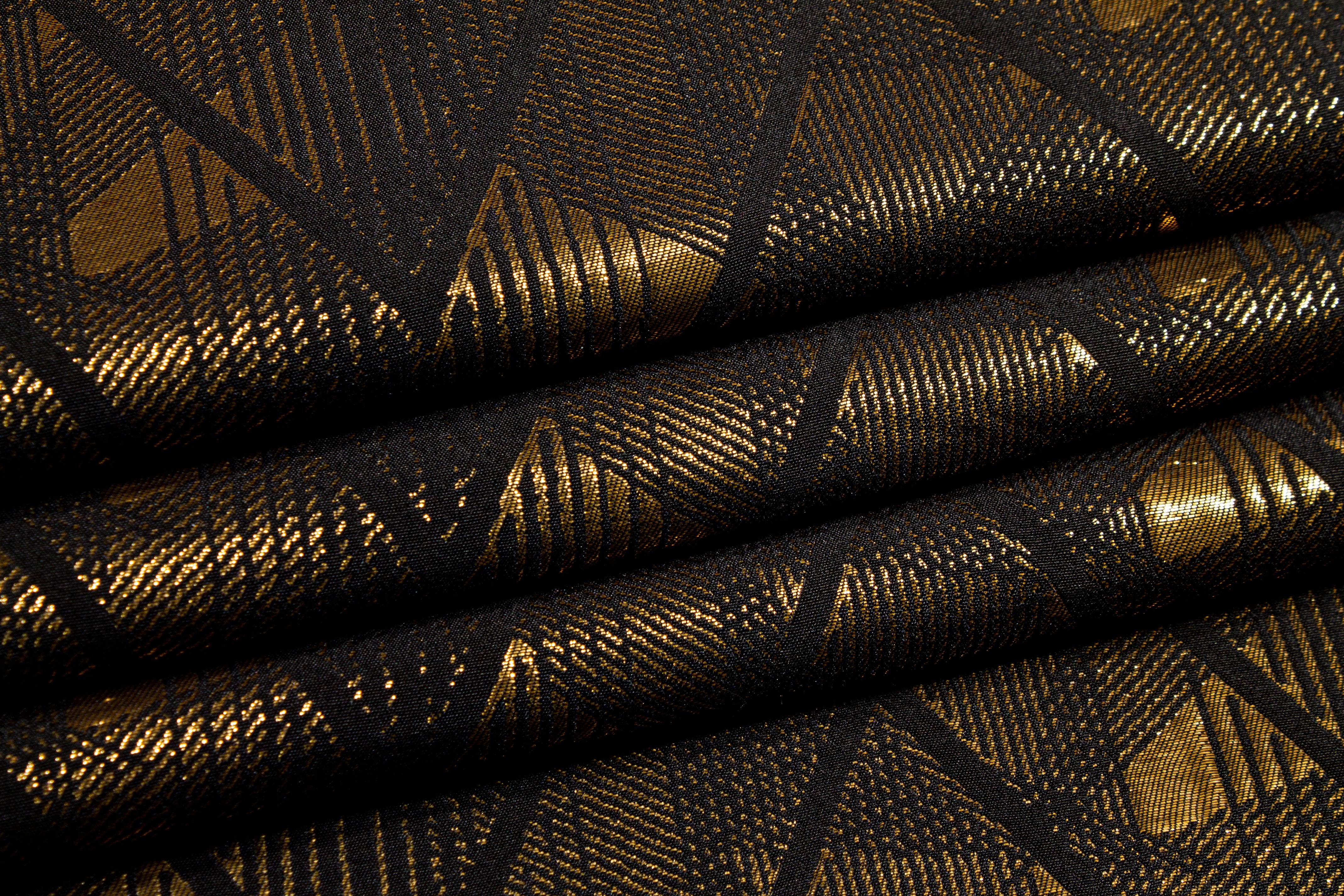 Geometric Metallic Brocade - Gold and Black