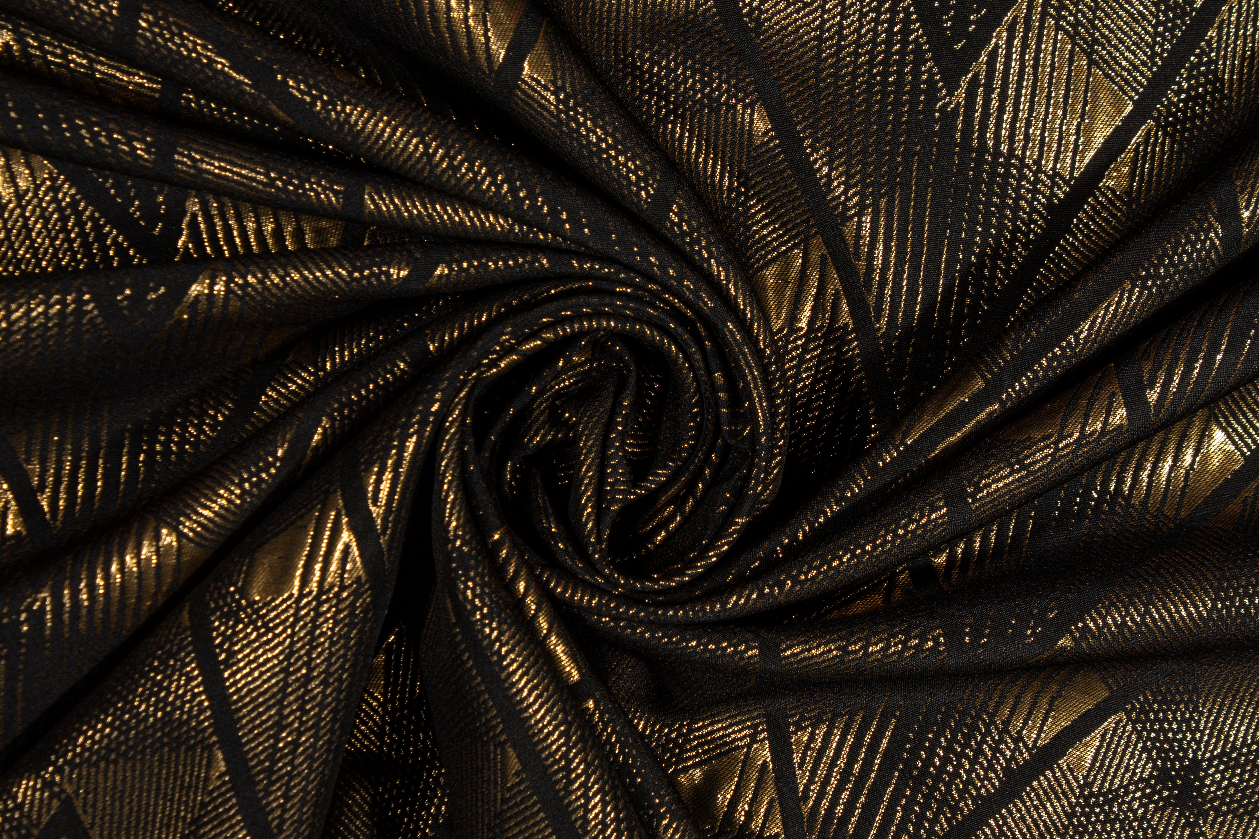 Geometric Metallic Brocade - Gold and Black