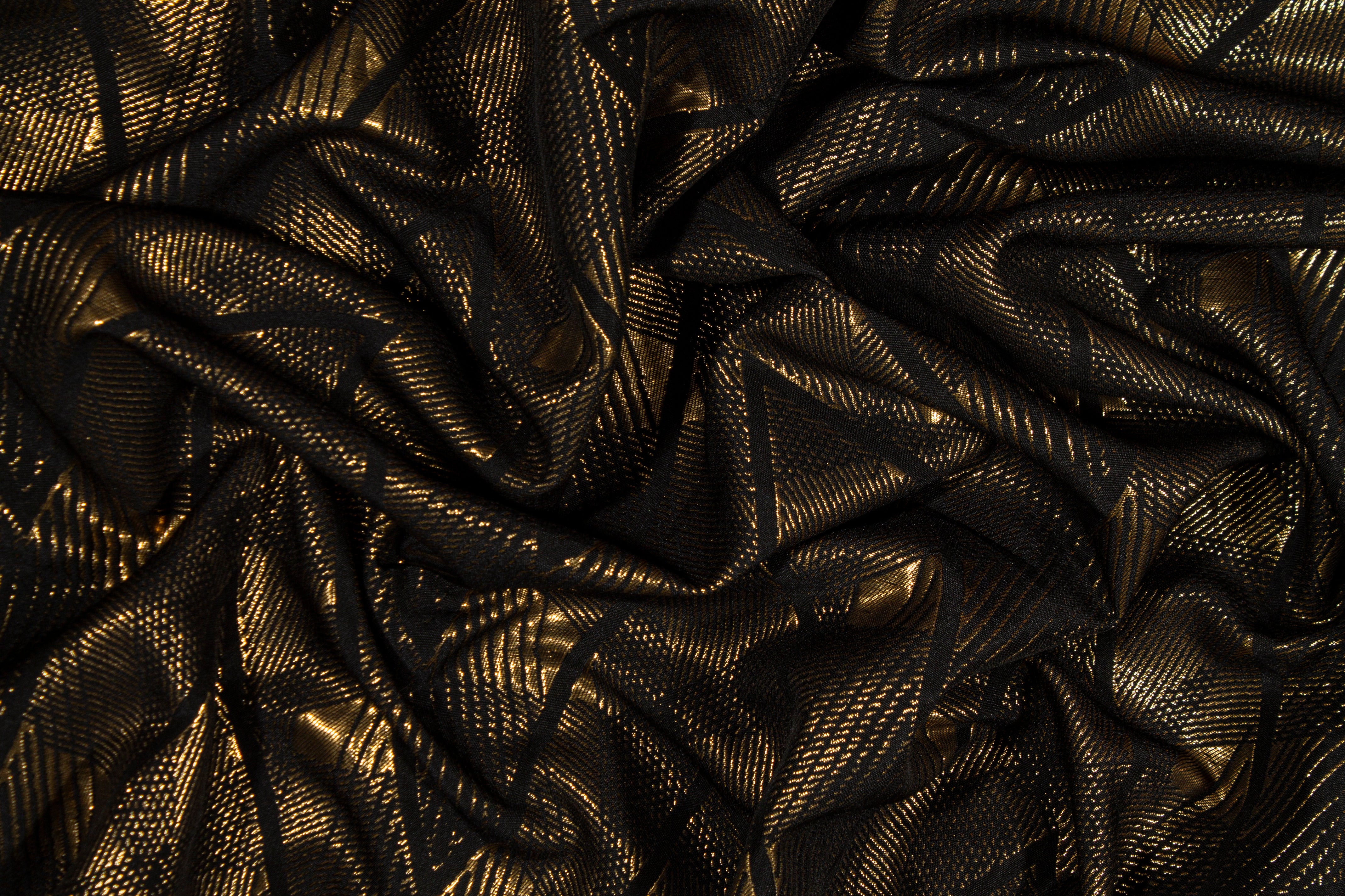 Geometric Metallic Brocade - Gold and Black