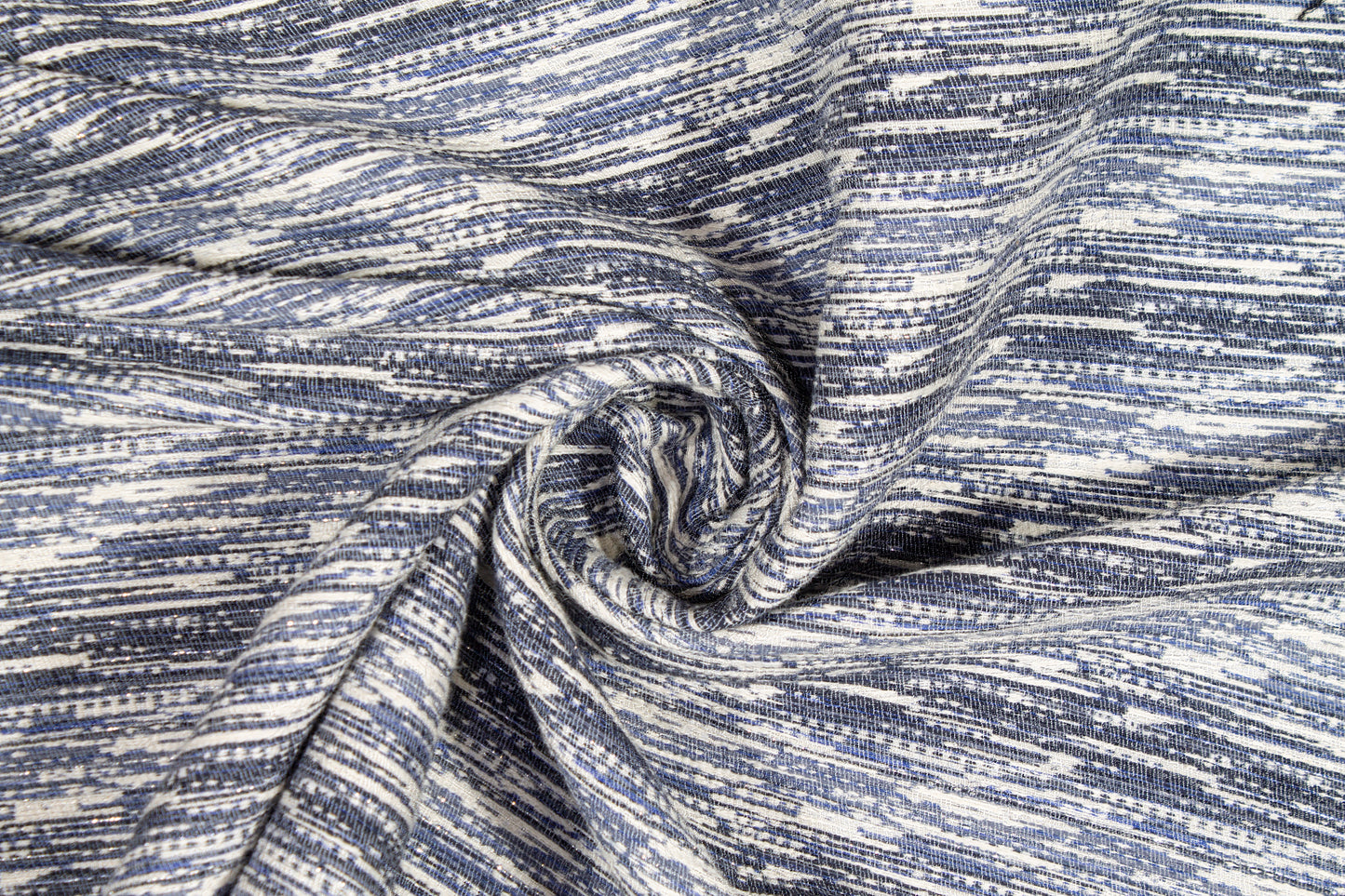 Metallic Poly Cotton Tweed - Blue, White, Silver