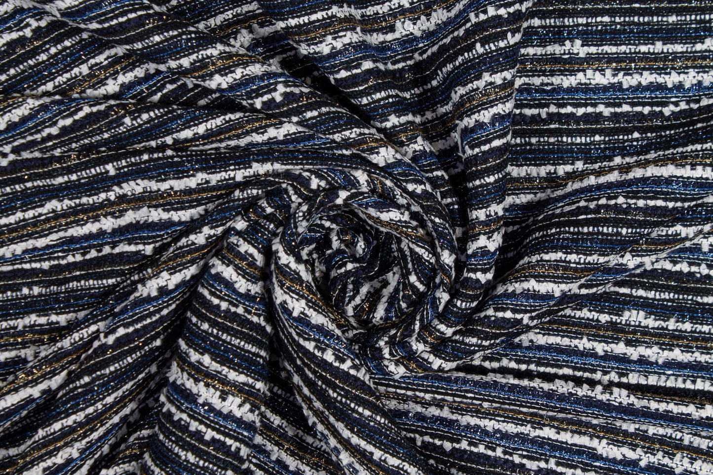 Metallic Poly Wool Tweed - Navy, Gold, White