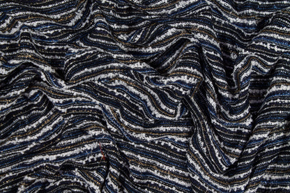 Metallic Poly Wool Tweed - Navy, Gold, White