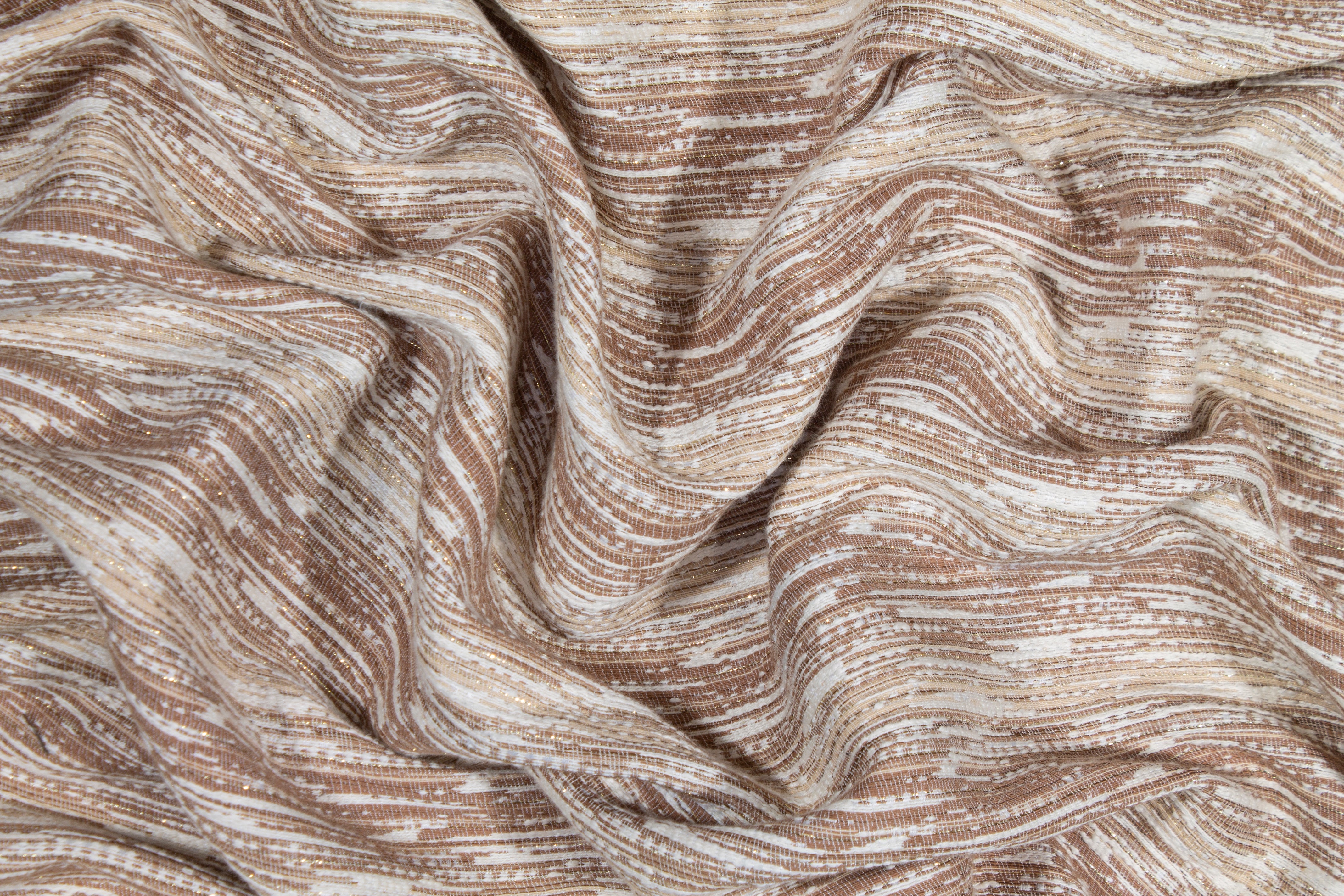 Metallic Poly Cotton Brocade - Khaki Brown