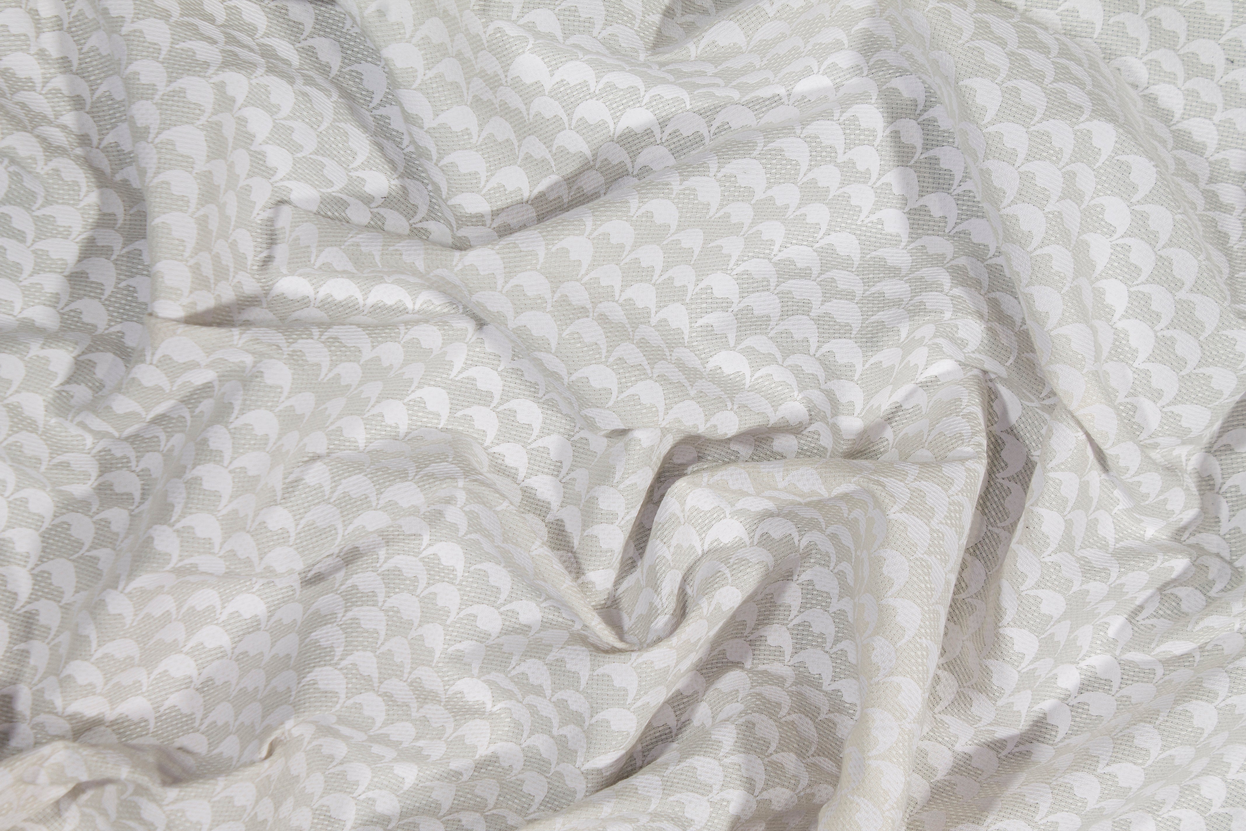 Geometric Rayon Brocade - White and Gray
