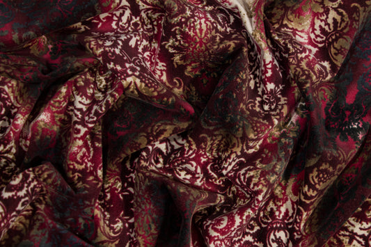 Tie-Dye Damask Stretch Velvet - Maroon