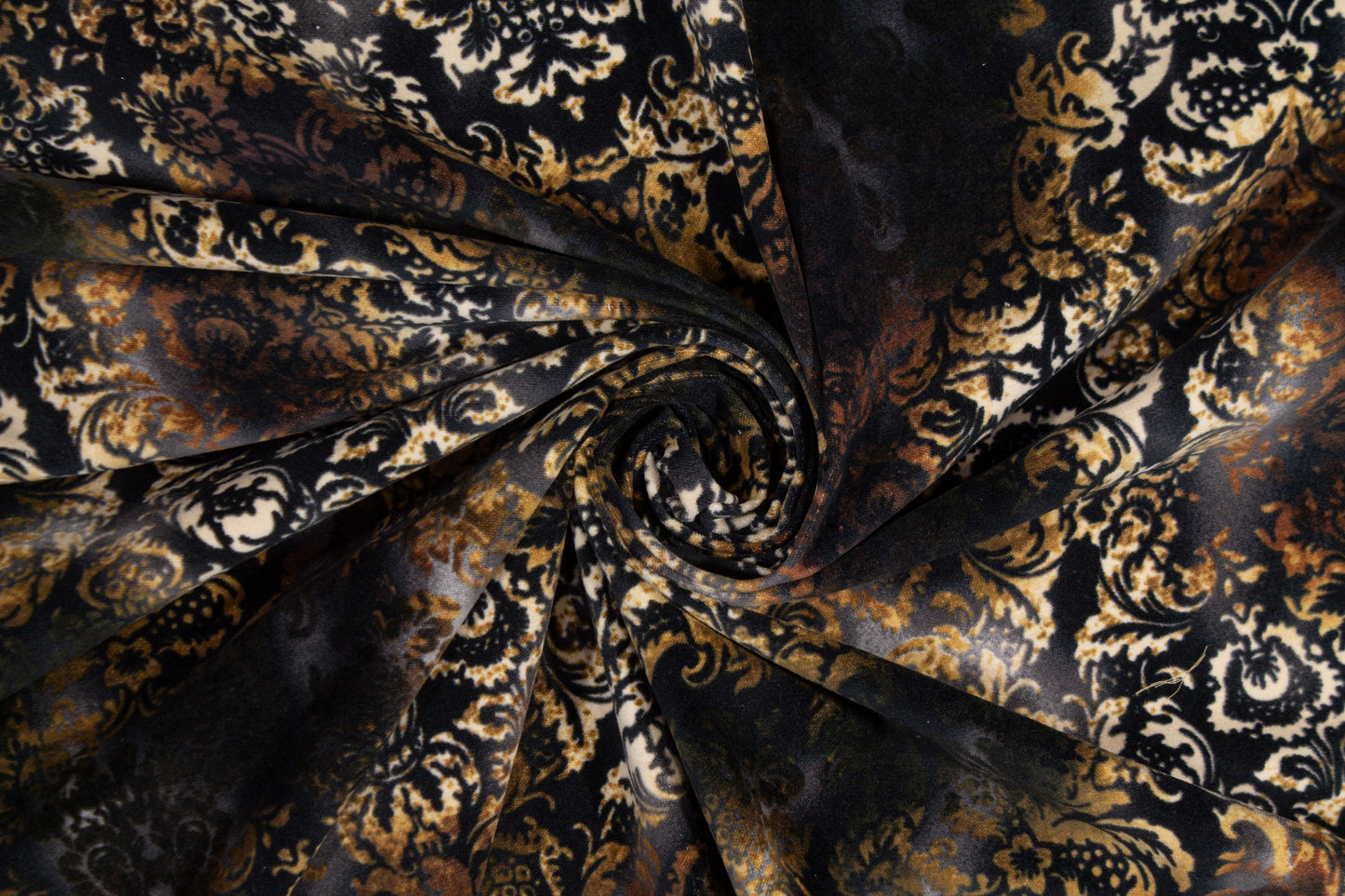 Tie-Dye Damask Stretch Velvet - Gold and Black