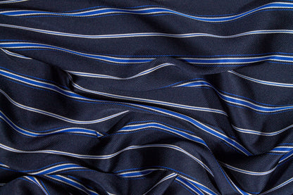 Striped Satin Back Twill - Navy, Blue, White