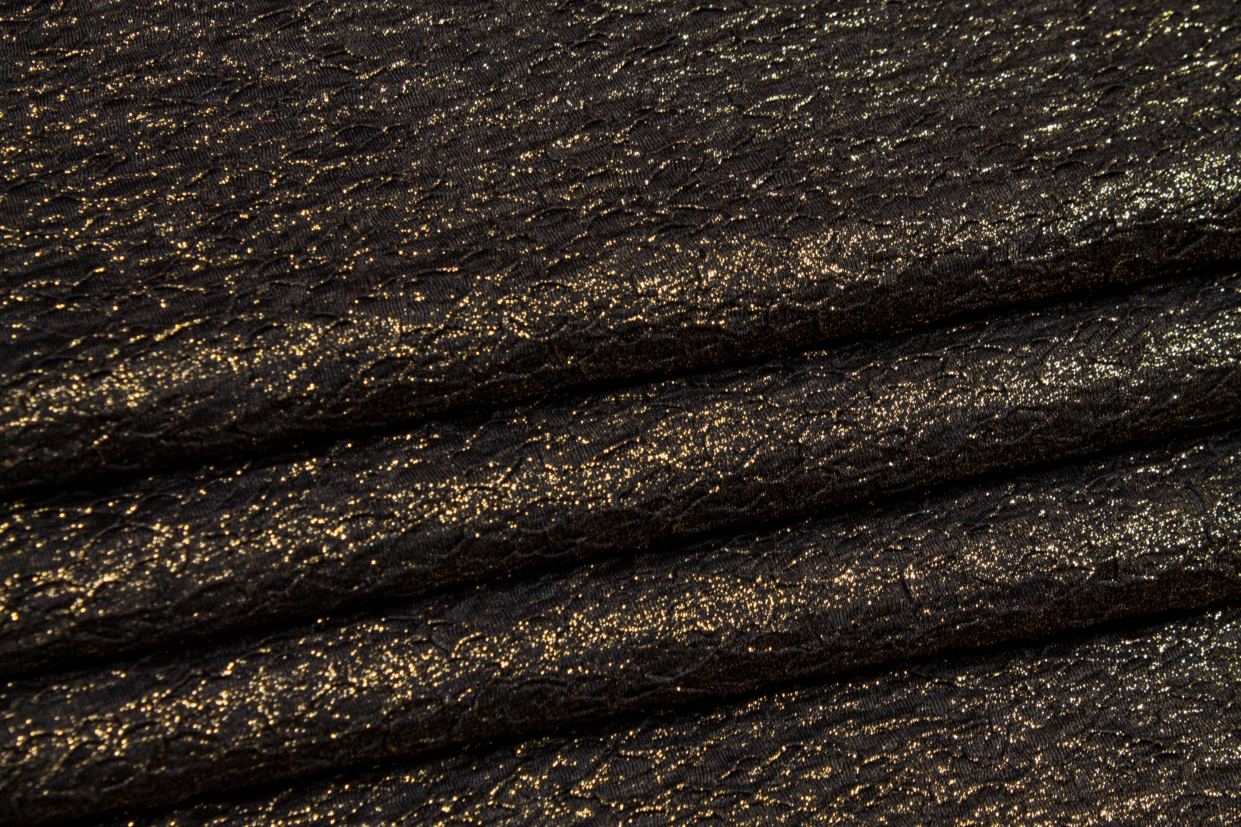 Crushed Glitter Jersey Knit - Black and Gold