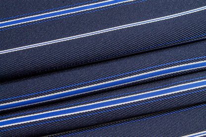Striped Satin Back Twill - Navy, Blue, White