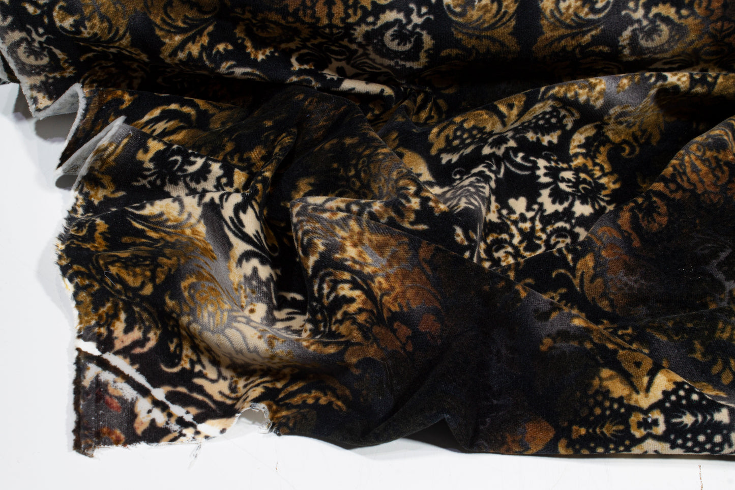 Tie-Dye Damask Stretch Velvet - Gold and Black