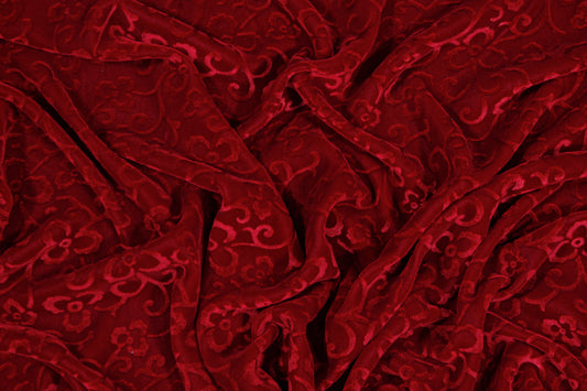 Floral Viscose Velvet - Burgundy