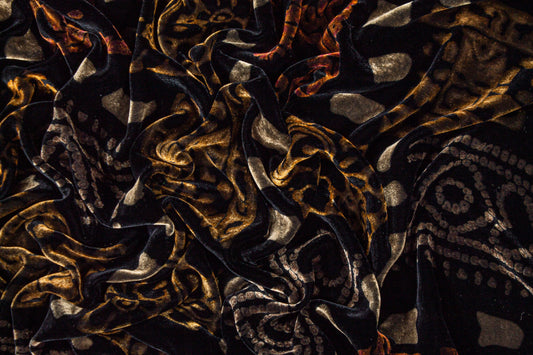 Abstract Silk Viscose Velvet - Black and Brown