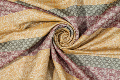 Patch Striped Poly Cotton Brocade - Yellow / Gray / Maroon