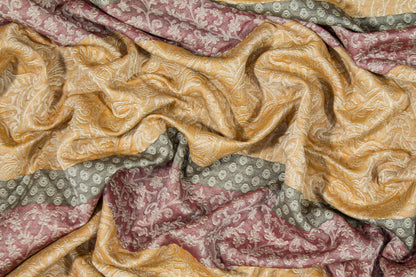 Patch Striped Poly Cotton Brocade - Yellow / Gray / Maroon