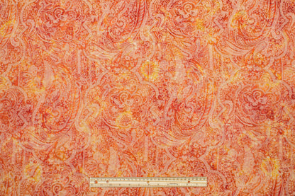 Abstract Paisley Printed Brocade - Orange Red