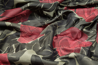 Floral  Brocade - Army Green and Burgundy