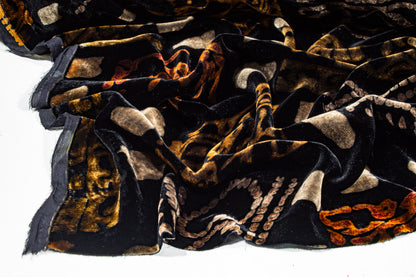 Abstract Silk Viscose Velvet - Black and Brown