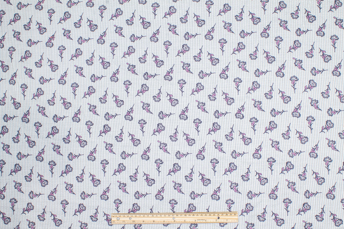 Striped and Floral Printed Cotton Voile - White
