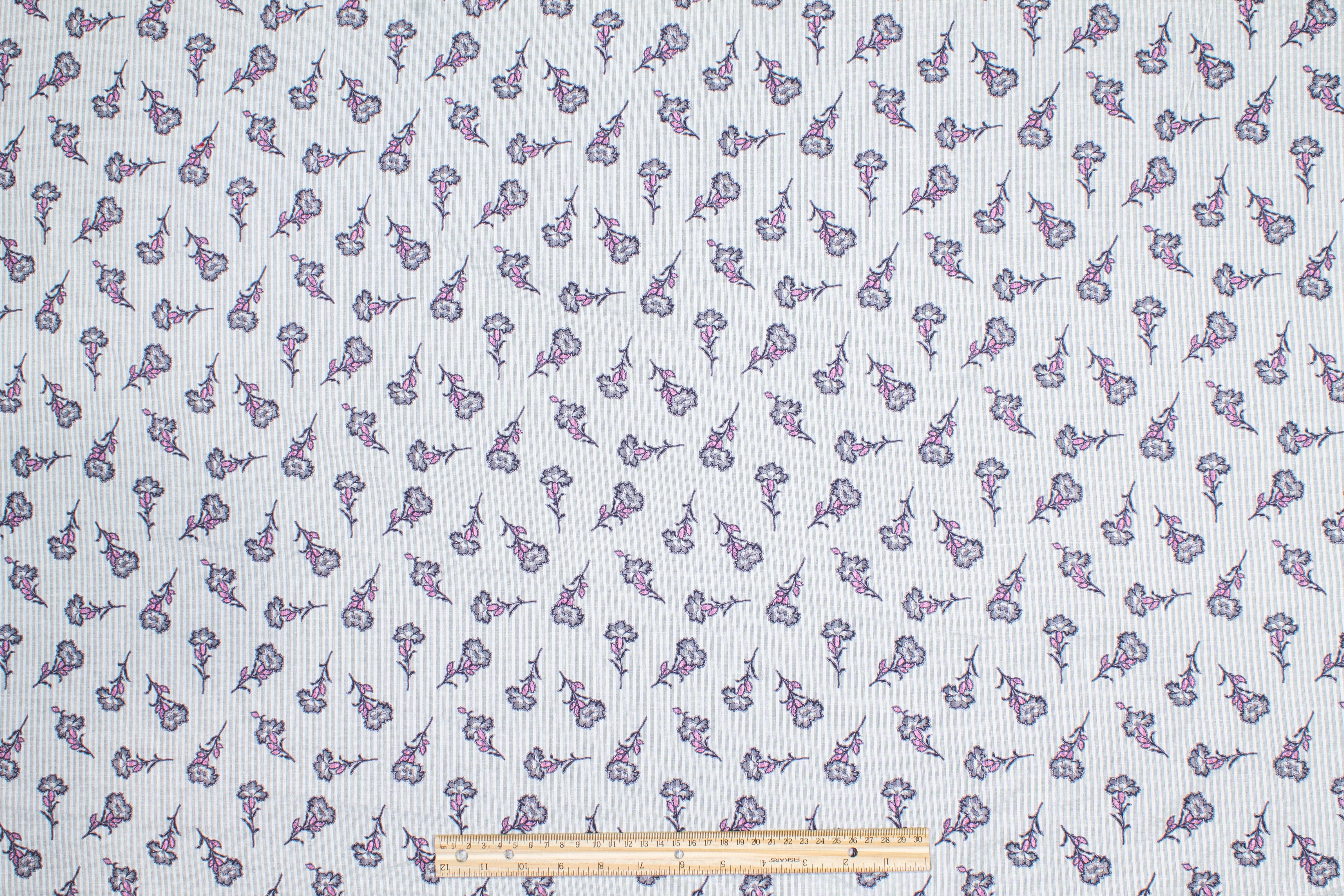 Striped and Floral Printed Cotton Voile - White