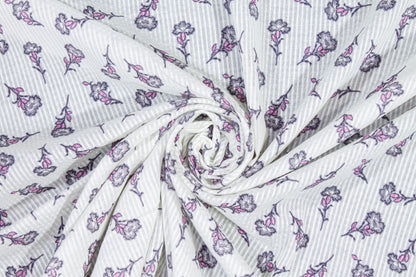 Striped and Floral Printed Cotton Voile - White