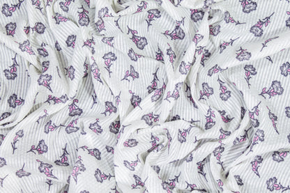 Striped and Floral Printed Cotton Voile - White