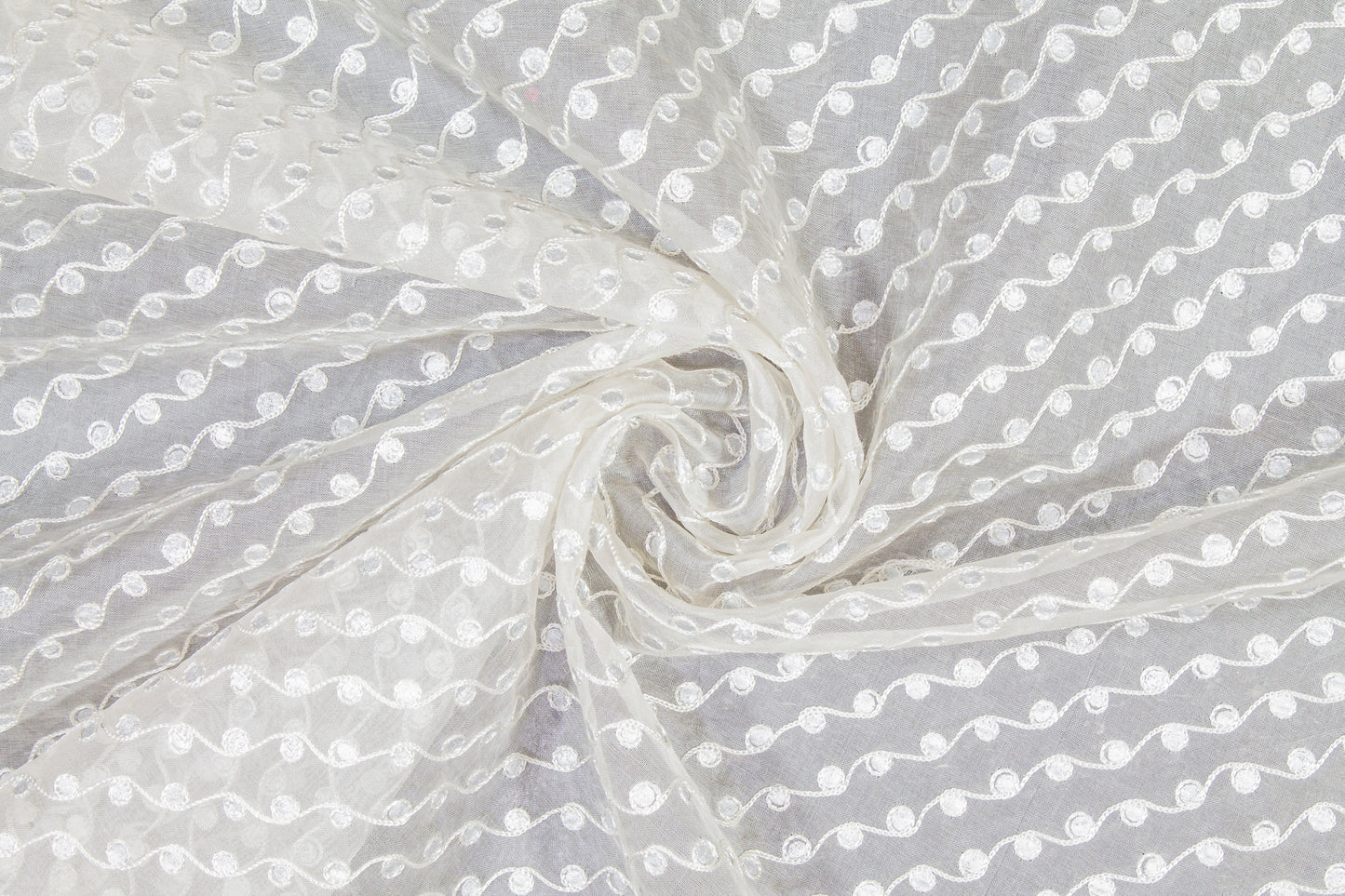 Embroidered Silk Viscose Organza  - Off White