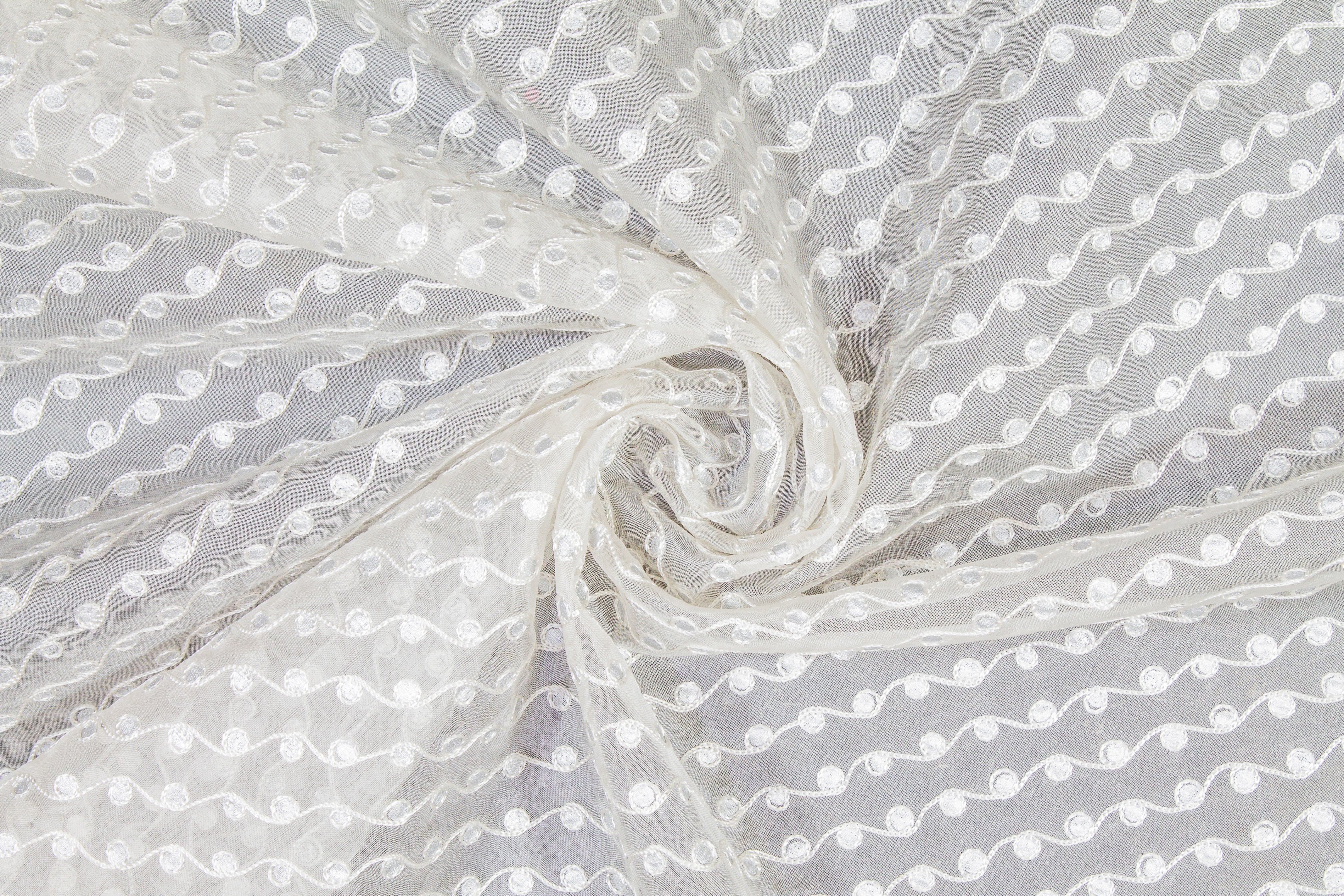 Embroidered Silk Viscose Organza  - Off White