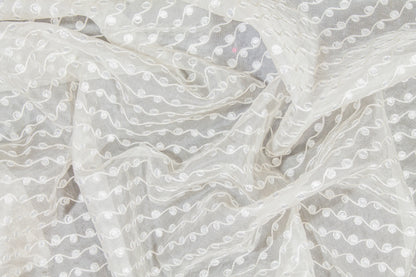 Embroidered Silk Viscose Organza  - Off White