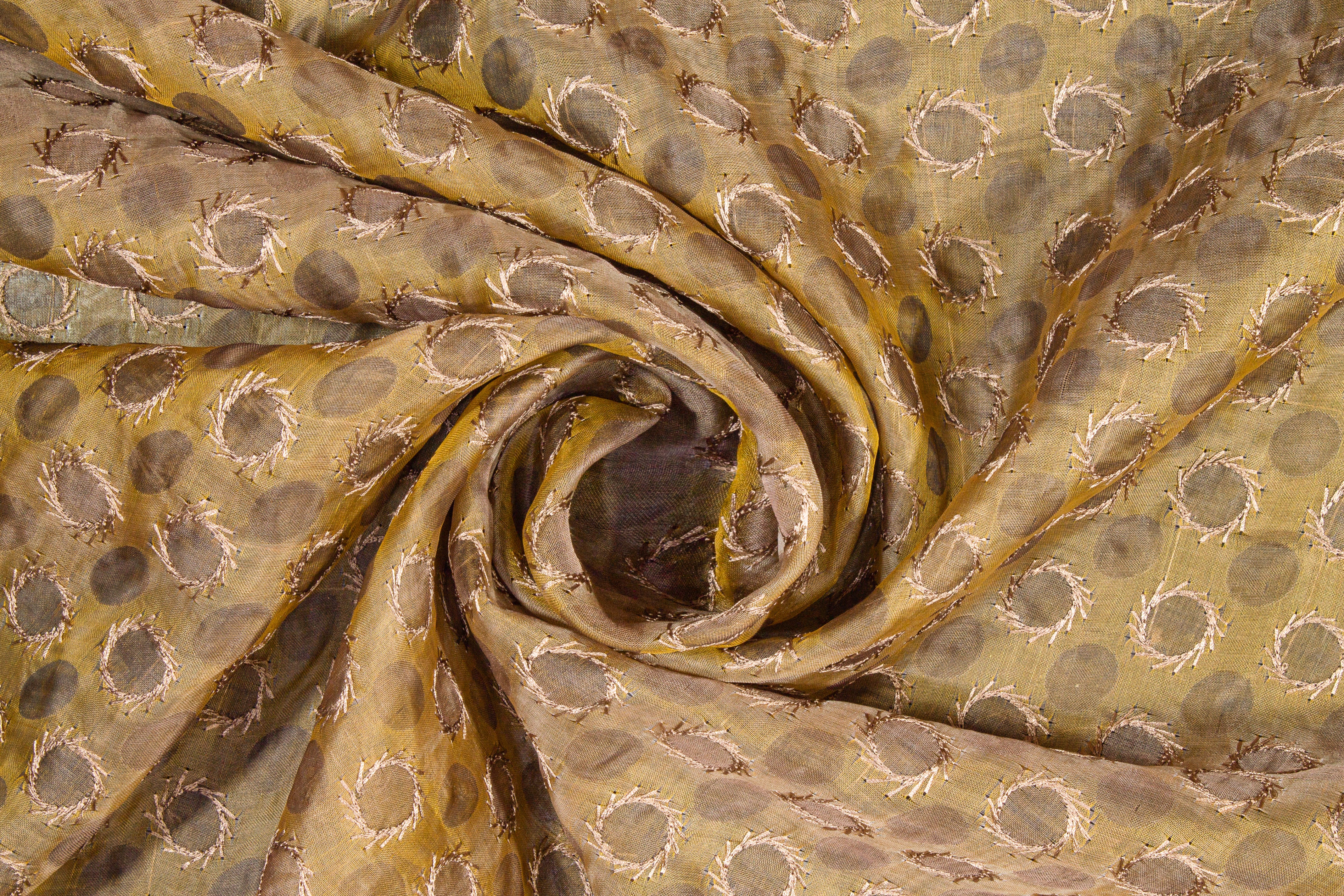 Embroidered Iridescent Silk Viscose Organza - Brown